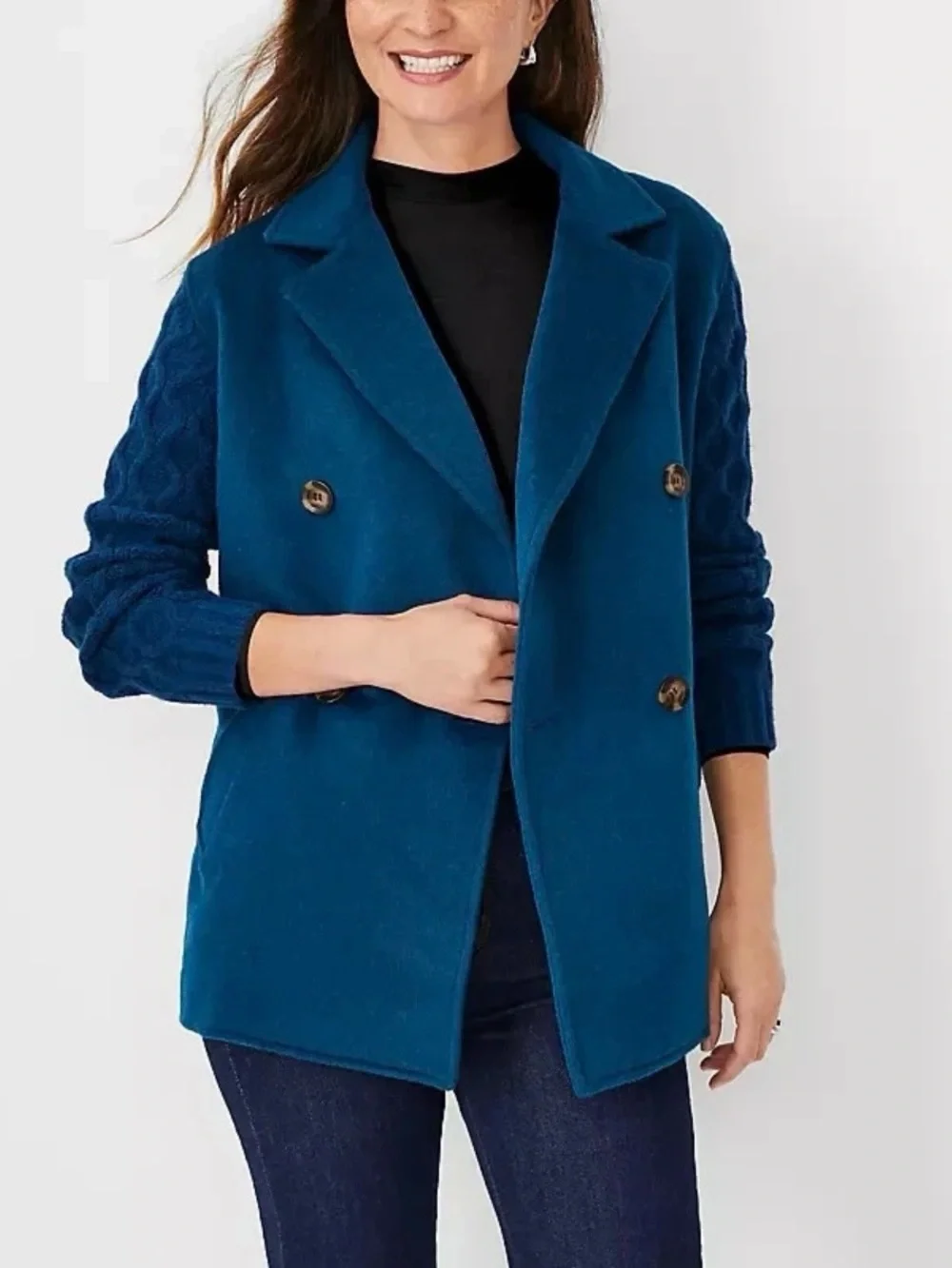 NWT Ann Taylor Blue Mixed Media Cable Coat Jacket Size S